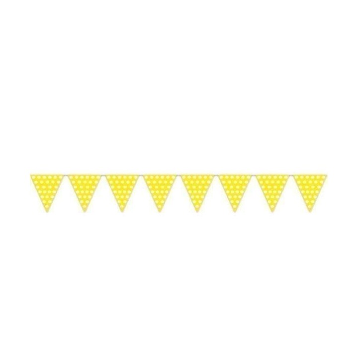 Banderín Triangulo Plástico Color  Amarillo Lunar Blanco (5 Mts)