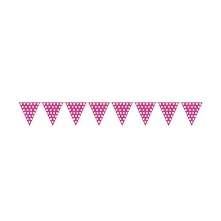 Banderín Triangulo Plástico Color  Rosa Lunar Blanco (5 Mts)