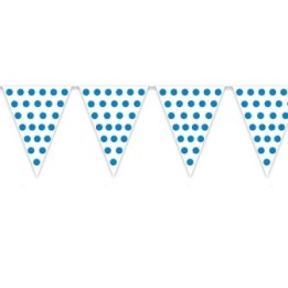 Banderín Triangulo Plástico Color Blanco Lunar Azul (5 Mts)