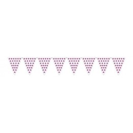 Banderín Triangulo Plástico Color Blanco Lunar Rosa (5 Mts)