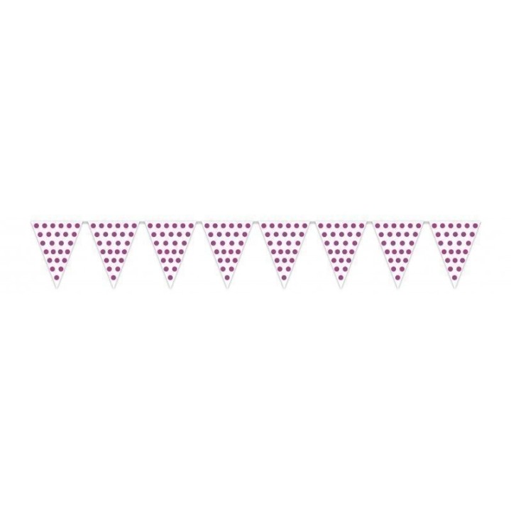 Banderín Triangulo Plástico Color Blanco Lunar Rosa (5 Mts)